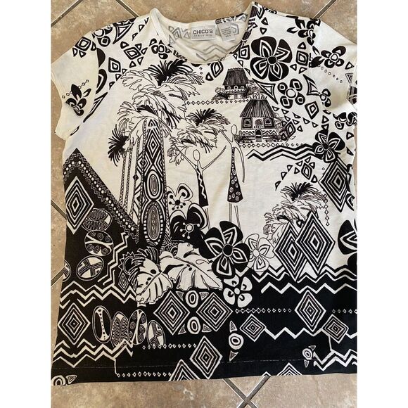 Chico’s 2 Novelty Print Stretch Blouse - Picture 1 of 6